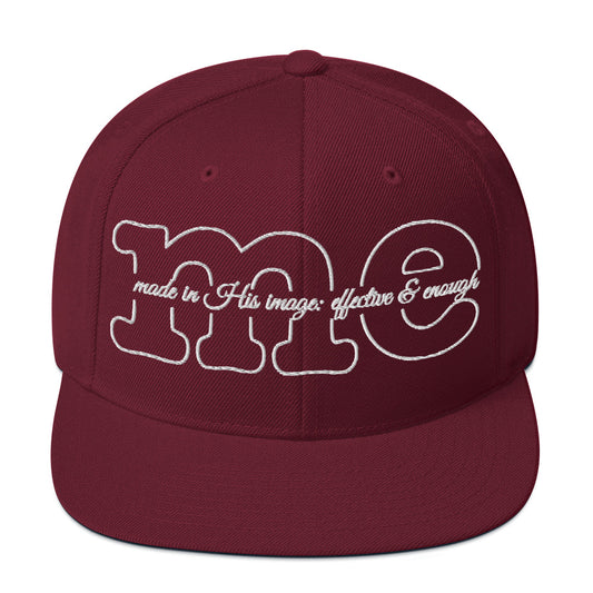 Maroon embroidered “Me” hat from One Believer — minimalist Christian cap representing faith, identity, and self-worth.