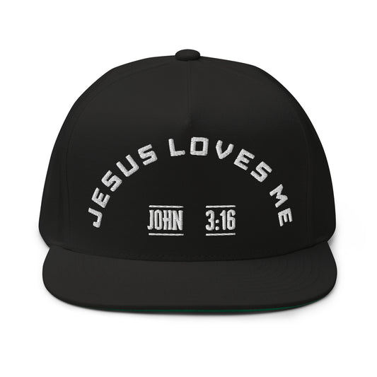 Black embroidered "Jesus Loves Me" hat from One Believer - minimalist Christian cap for modern faith style.
