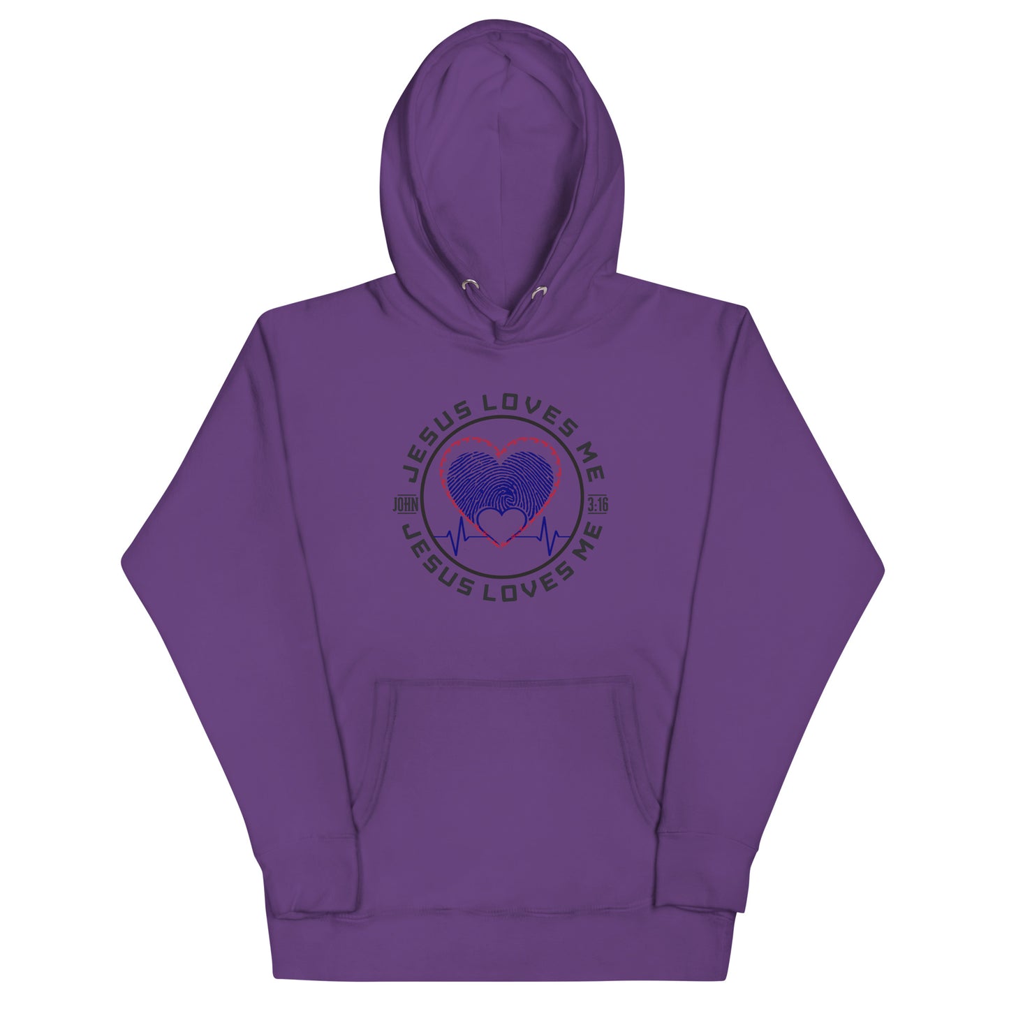 Unisex “Jesus Loves Me” hoodie in purple from One Believer — bold Christian streetwear for believers who live their faith out loud.
