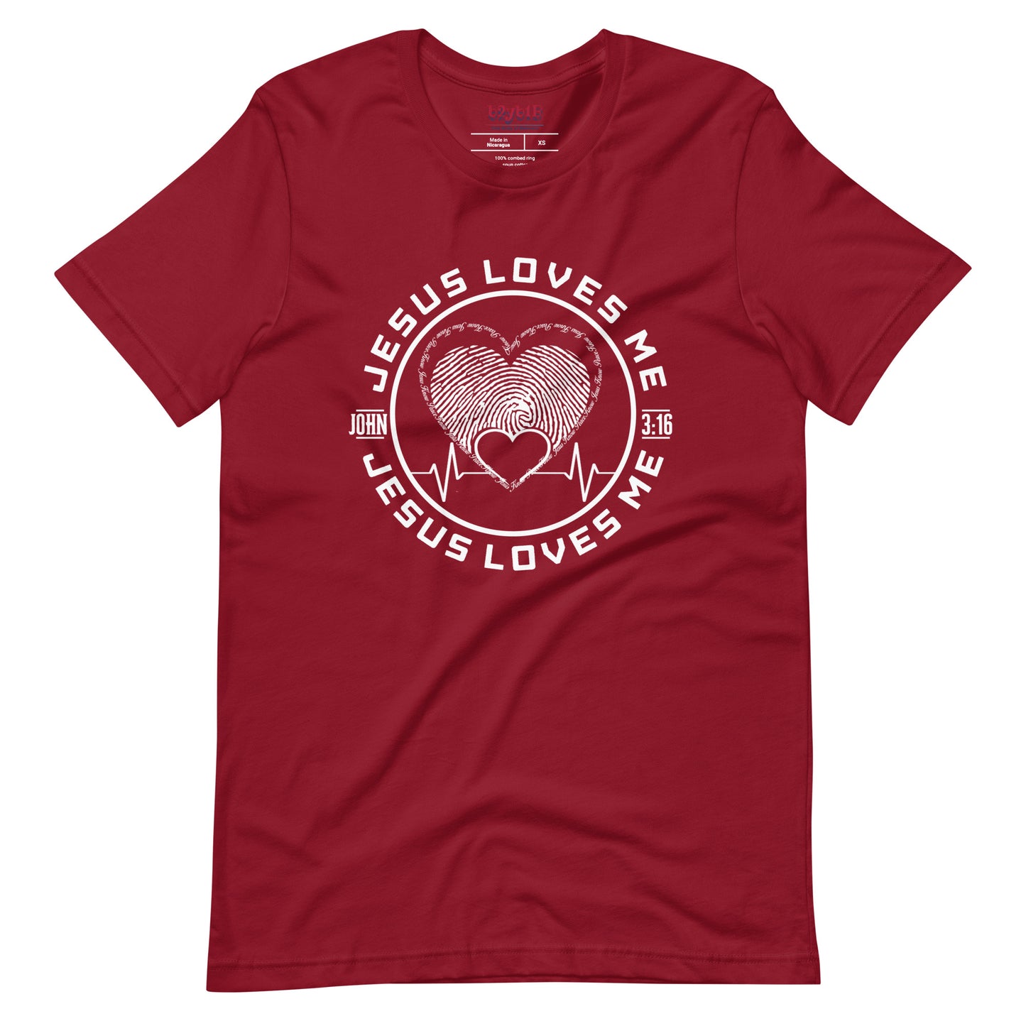 Unisex cardinal “Jesus Loves Me” tee from One Believer — inspirational Christian shirt spreading faith through everyday fashion.