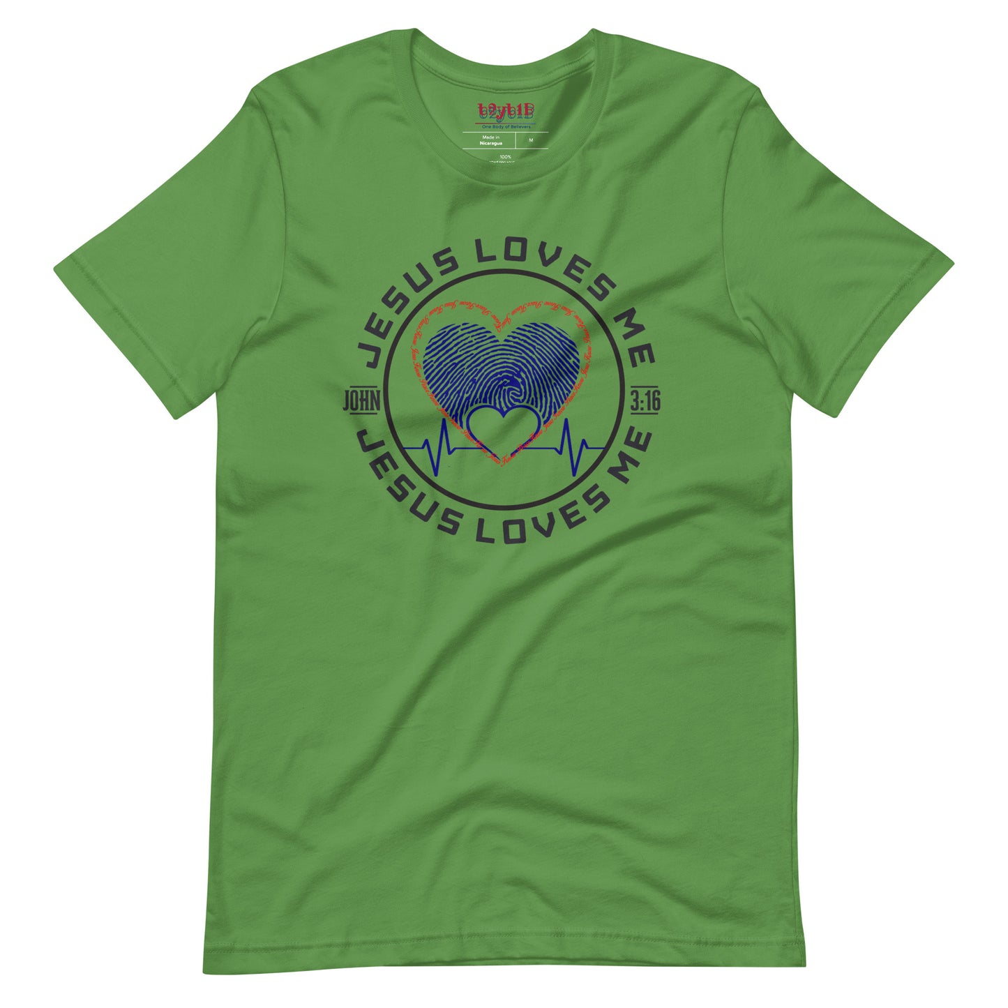 Unisex leaf “Jesus Loves Me” tee from One Believer — inspirational Christian shirt spreading faith through everyday fashion.