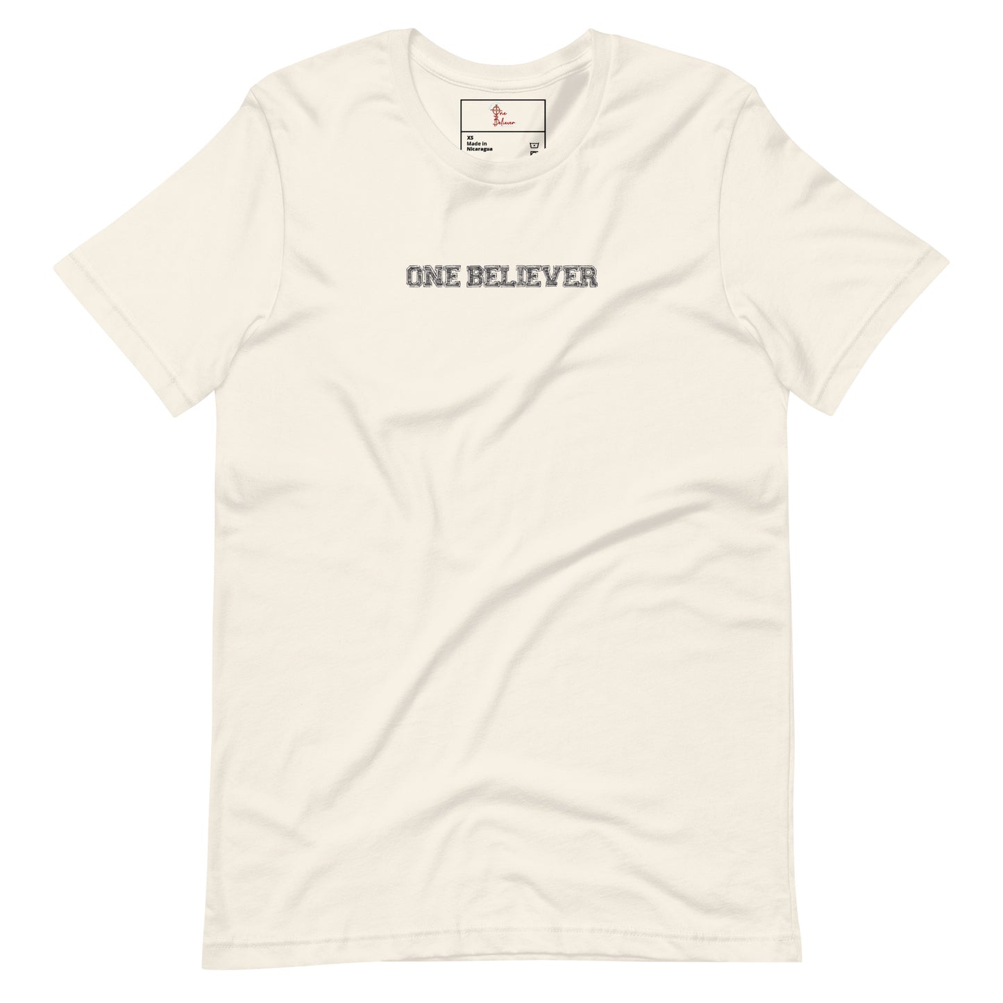 Unisex vintage white “Jesus Loves Me” front of shirt from One Believer — inspirational Christian shirt spreading faith through everyday 