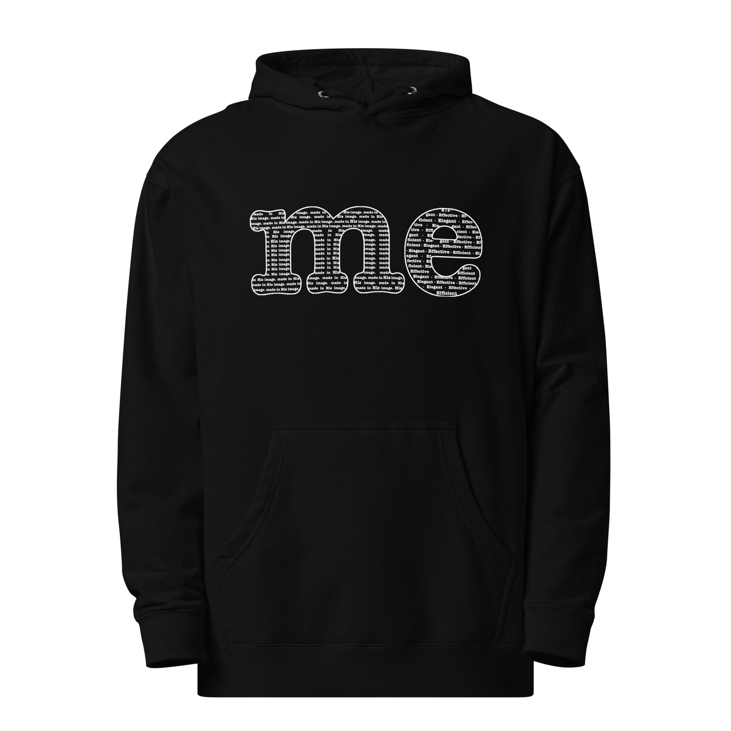 unisex “Me” hoodie in black from One Believer — minimalist Christian streetwear celebrating identity and faith.
