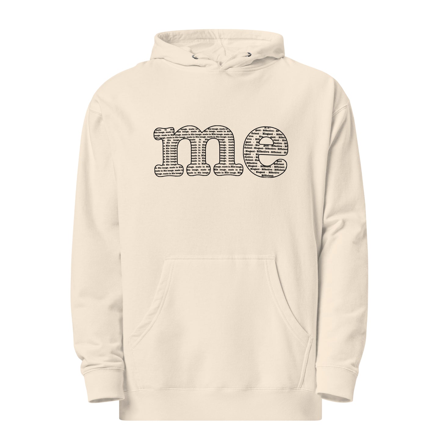 unisex “Me” hoodie in bone from One Believer — minimalist Christian streetwear celebrating identity and faith.