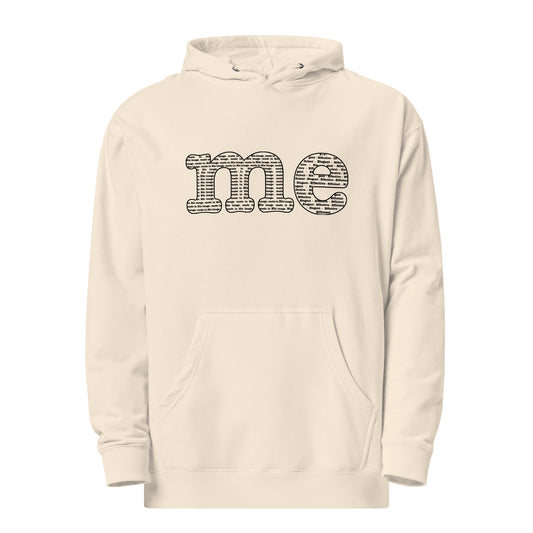 unisex “Me” hoodie in bone from One Believer — minimalist Christian streetwear celebrating identity and faith.