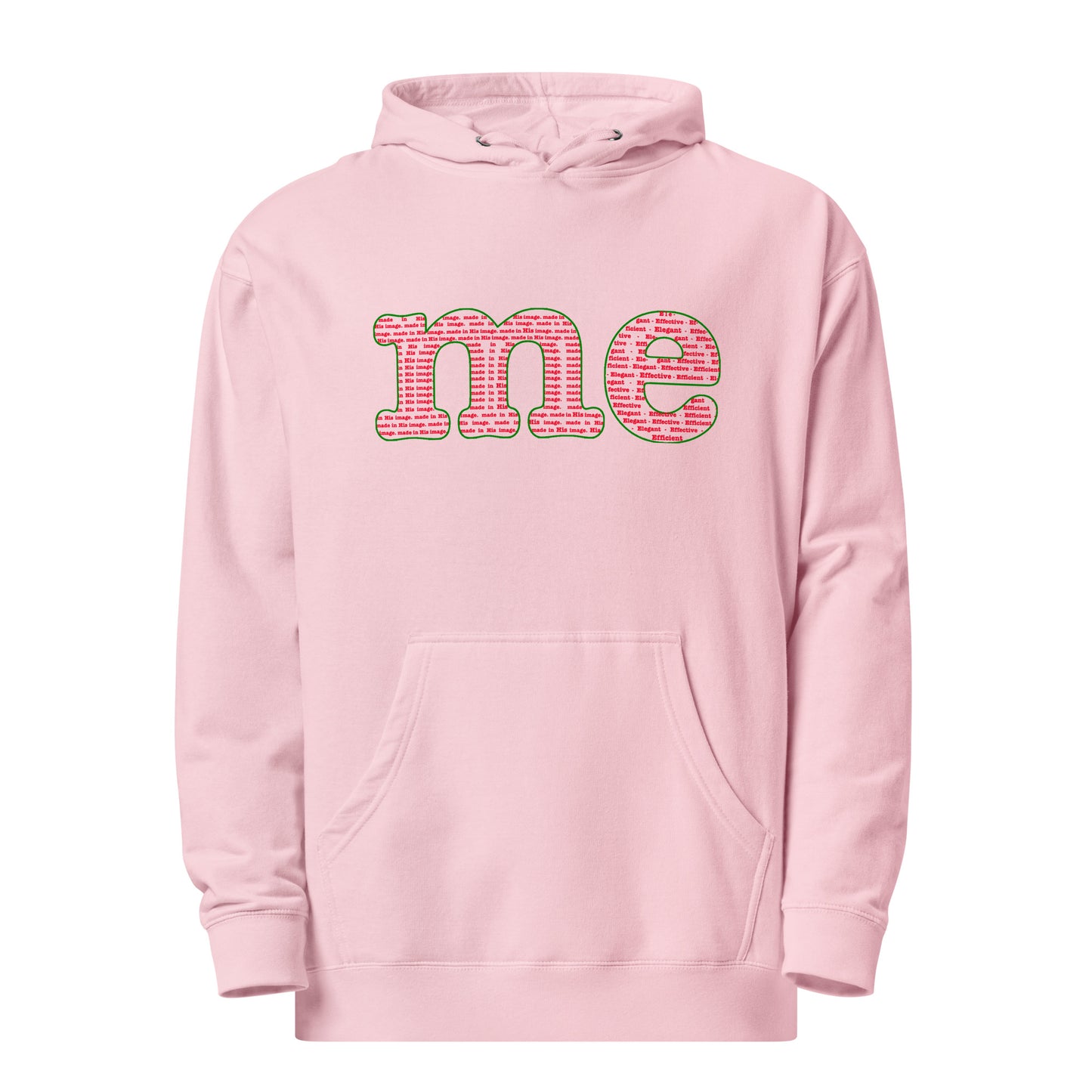 Unisex “Me” hoodie in light pink from One Believer — minimalist Christian streetwear celebrating identity and faith.