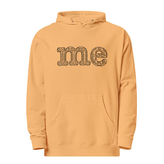 Unisex “Me” hoodie in peach from One Believer — minimalist Christian streetwear celebrating identity and faith.