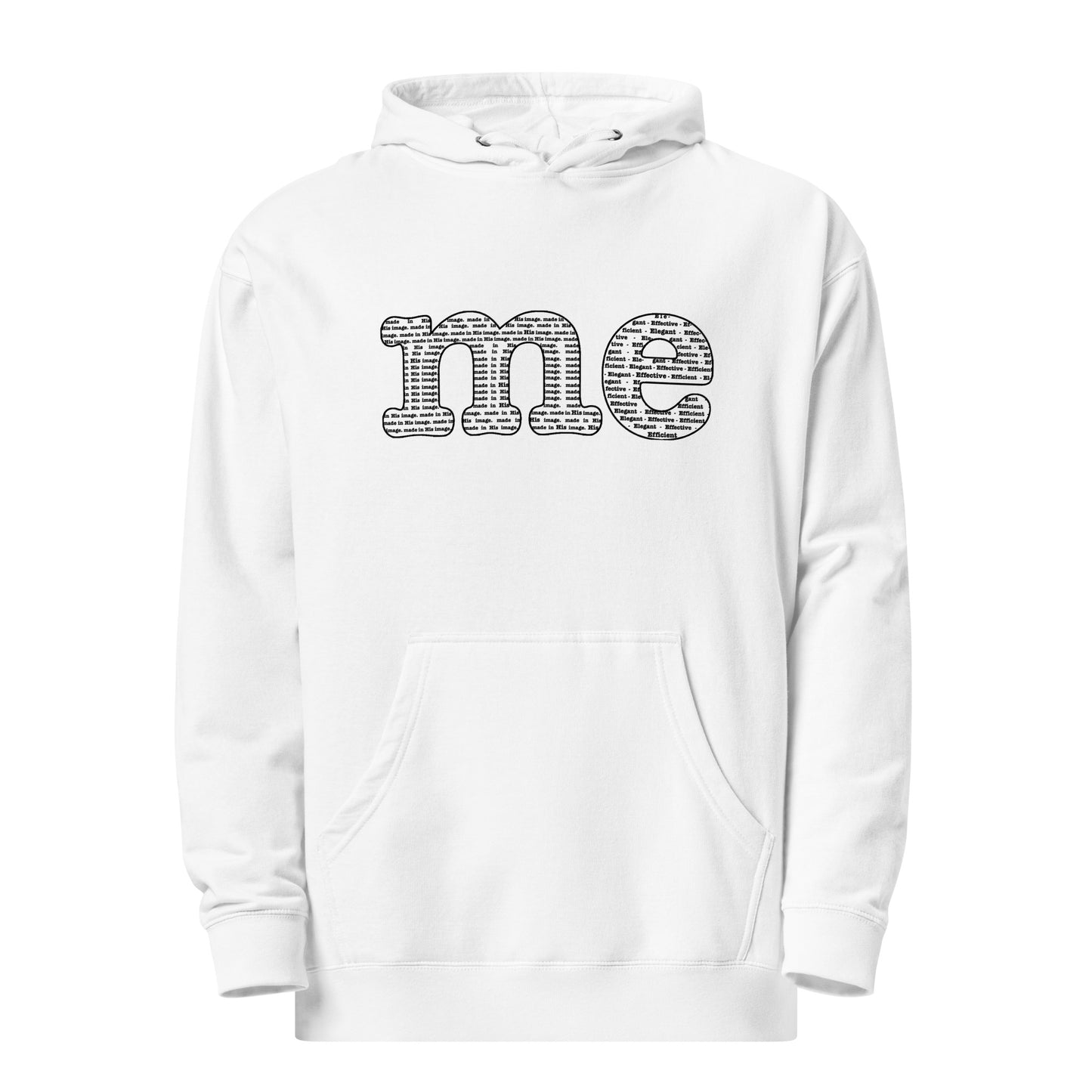 Unisex “Me” hoodie in white from One Believer — minimalist Christian streetwear celebrating identity and faith.