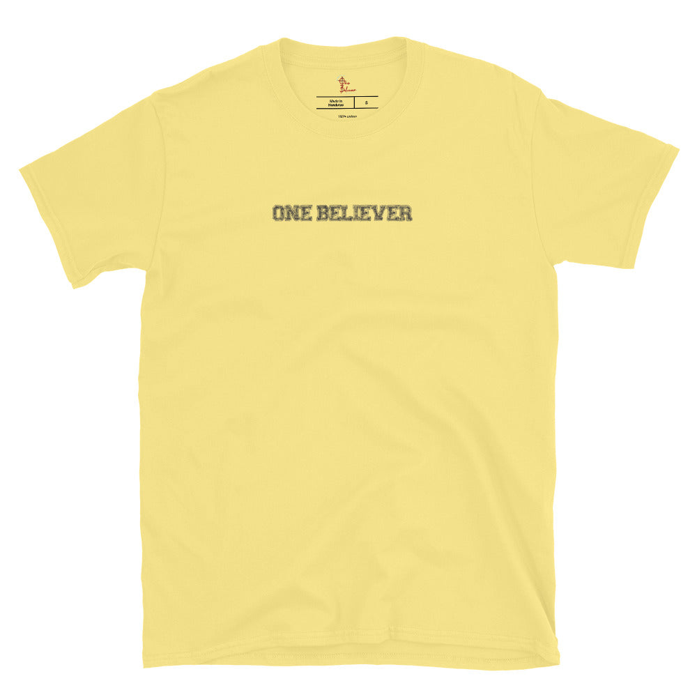 Unisex “I’m Worth It” t-shirt in cornsilk front from One Believer — faith-inspired tee affirming confidence, purpose, and divine value.